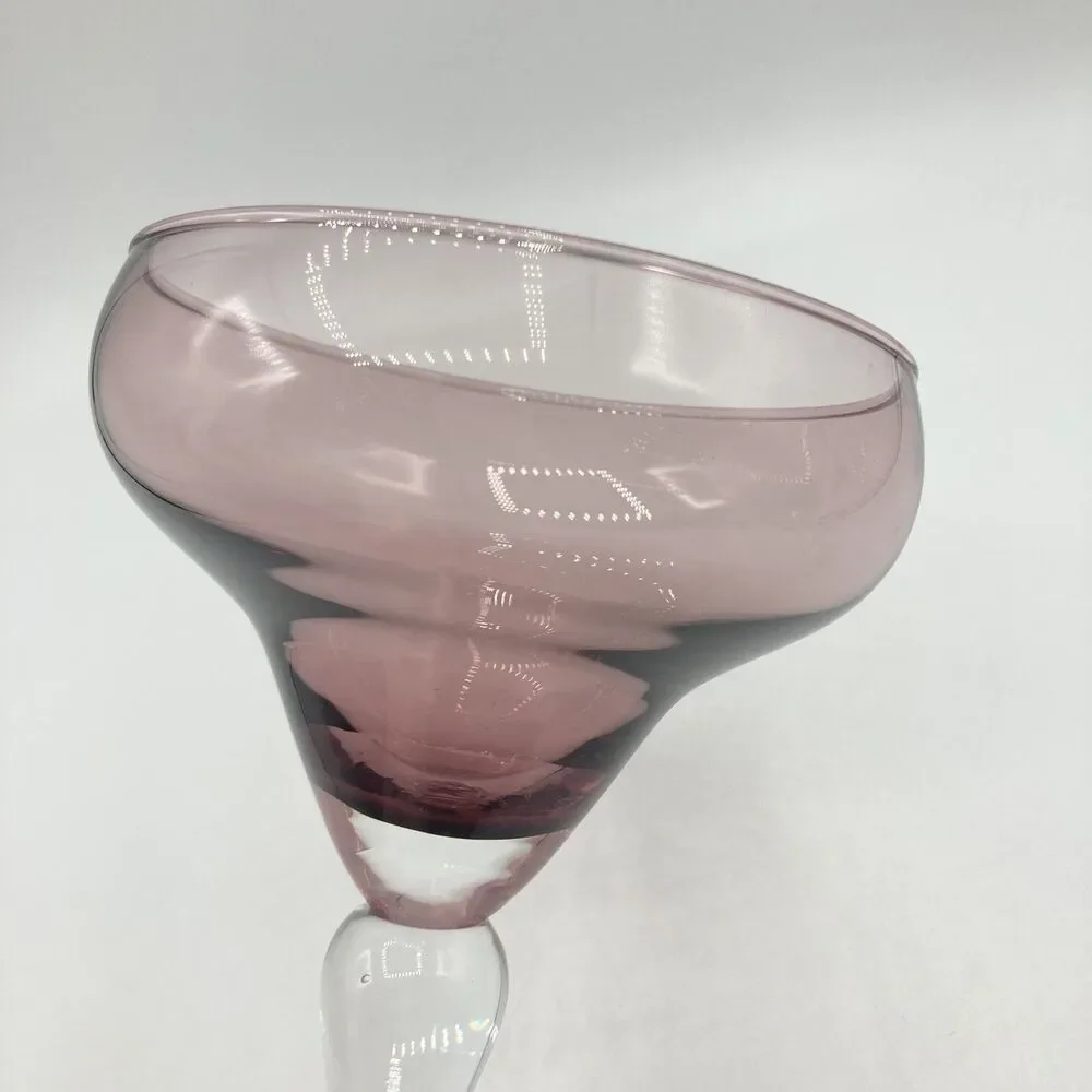 Poland Amethyst Purple Blown Glass Pitcher 6 Margarita Glasses Handmade Barware